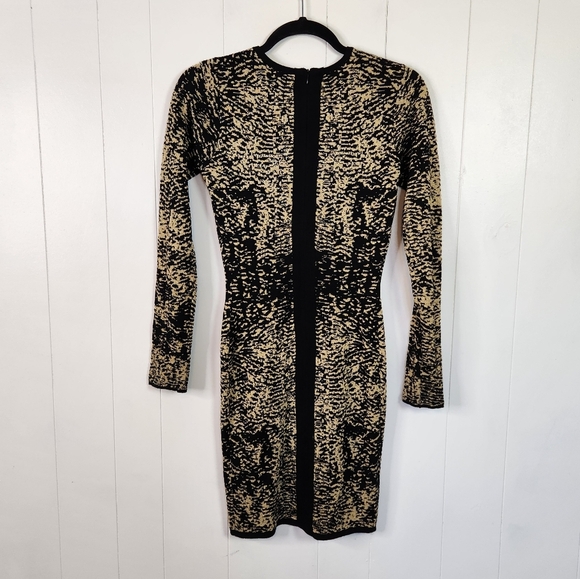 Parker Black Gold Knit Long Sleeve Knit Mini Bodycon Sweater Dress Size XS Cute - Picture 4 of 13